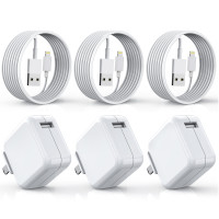 iPad Charger, iPhone Charger 【MFi Certified】 iPad Charger Cord 10 FT Charger for iPad [3 Pack] 12W Wall Charger Foldable Portable Travel Plug with Lightning Cable for iPad/iPad Mini/iPad Air, iPhone