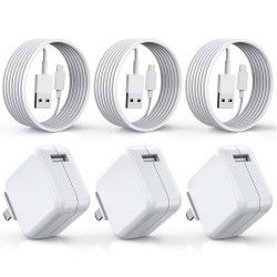 iPad Charger, iPhone Charger 【MFi Certified】 iPad Charger Cord 10 FT Charger for iPad [3 Pack] 12W Wall Charger Foldable Portable Travel Plug with Lightning Cable for iPad/iPad Mini/iPad Air, iPhone